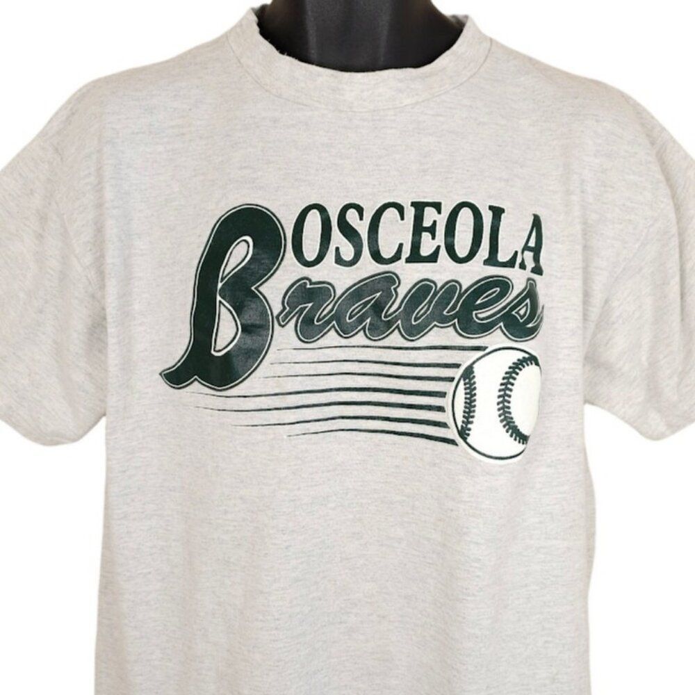 Vintage Osceola Braves T Shirt Mens Size XL Gray 90s Wisconsin Made In USA